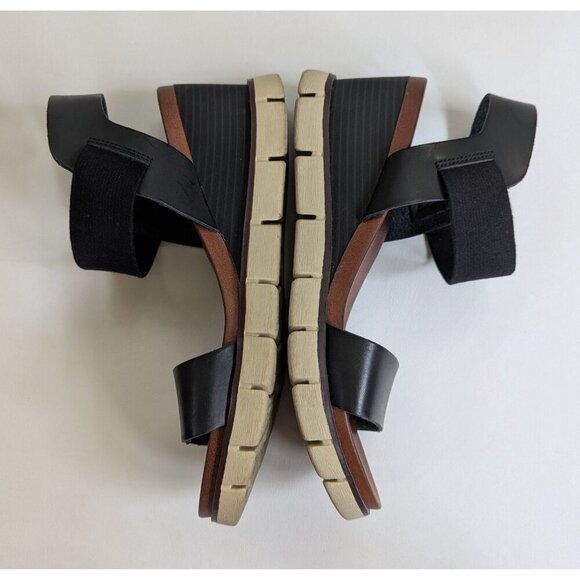 Mia Adley Black Leather Wedge Sandal Women's Size 9 - Picture 2 of 6